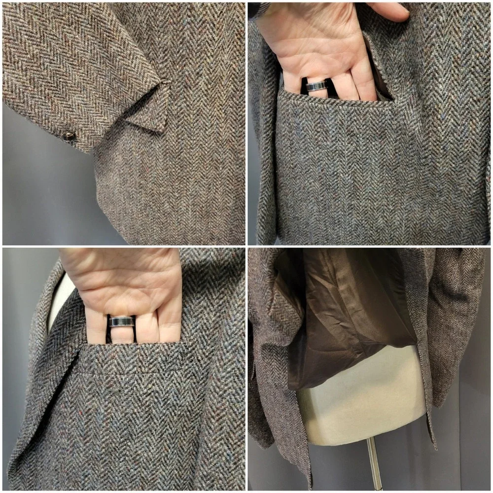 Vintage 80s  Harris Tweed Blazer Brown Herringbone Wool Sport Coat 40R‎